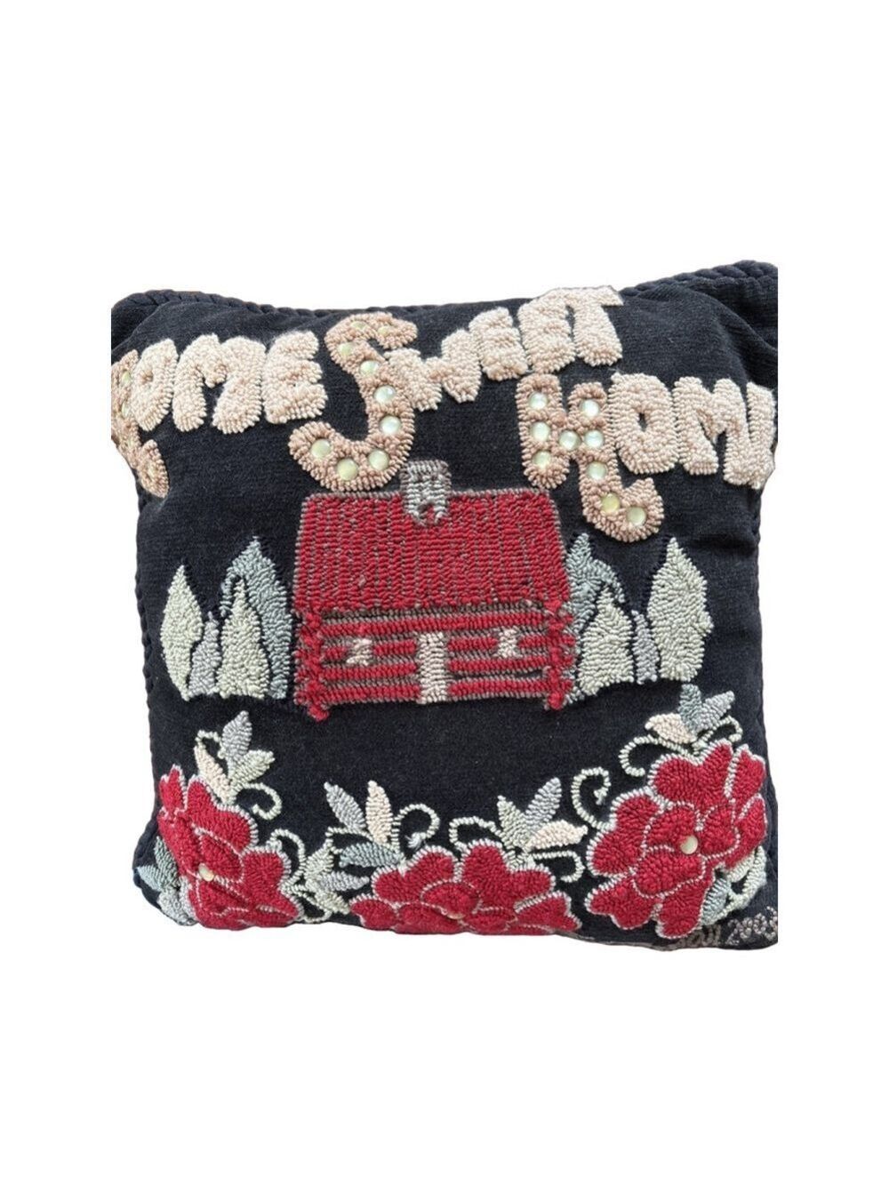 2003 Collectable Judi Boisson Home Sweet Home Pillow Black Red